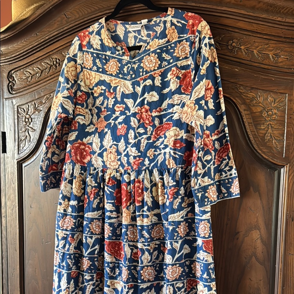 Floral Boho Midi Dress 100% Cotton